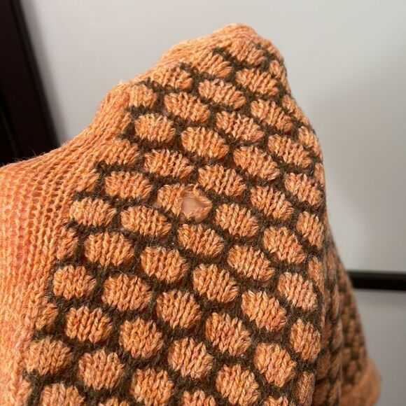 [L] Vintage Murray Brothers Scottish Wool Knit Sweater Orange & Brown 70s Print - Picture 12 of 15